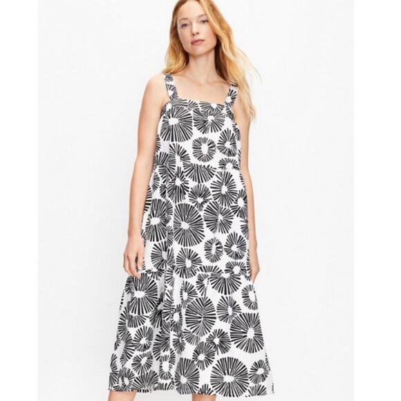 LOFT Firework Print Tiered Square Neck Linen Blend Midi Dress Sz S - Picture 8 of 8